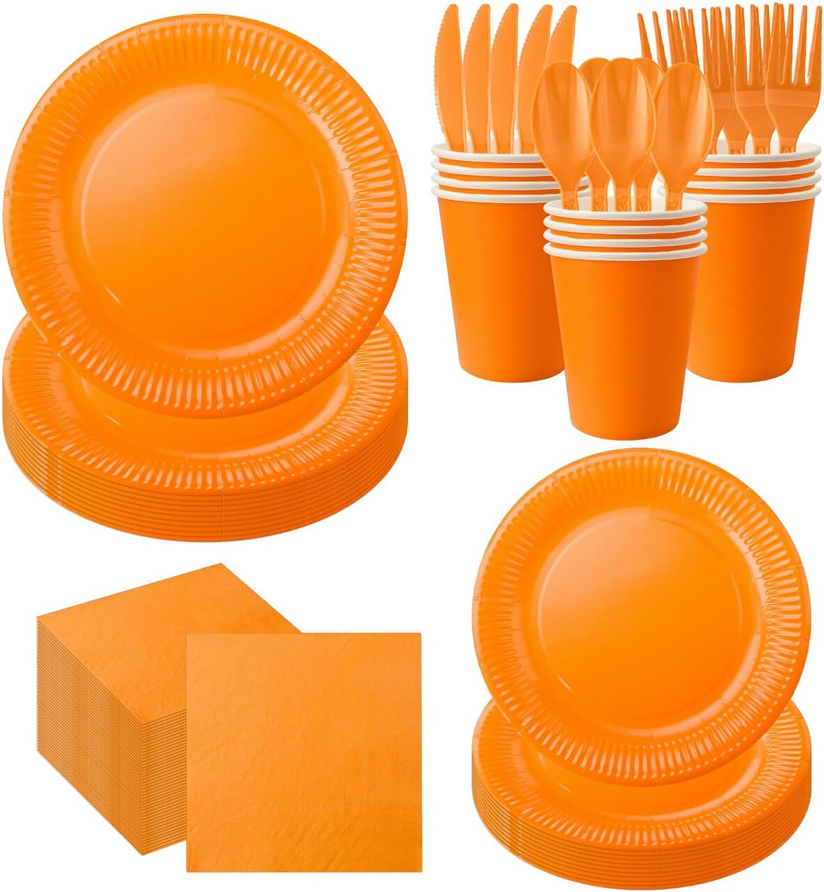 210pcs Orange Paper Plates Disposable Tableware Party Supplies (Orange Color)